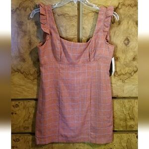 Allison & Kelly Plaid Squareneck Ruffle Cap Sleeve Empire Waist Mini Dress Sz S